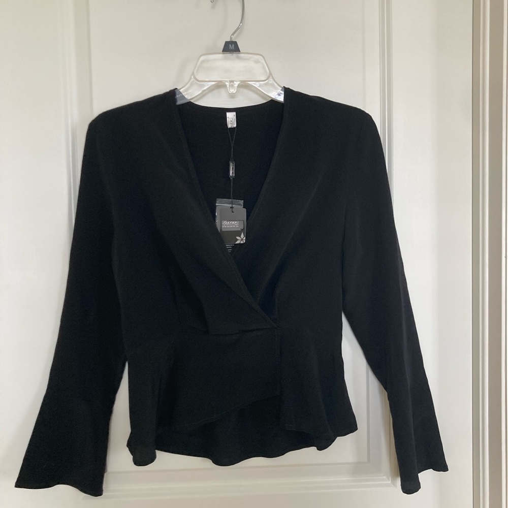 100% Silk Peplum Top with Bell Sleeves